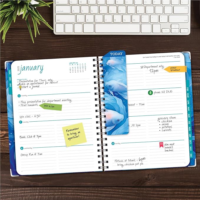 HARDCOVER 2025 Planner, 8.5"x11": 14 Months (November 2024 - December 2025), Daily Weekly Monthly Planner, Yearly Agenda, Bookmark, Pocket Folder and Sticky Note Set (Blue Koi)