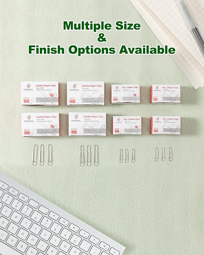 PAPERPAL Jumbo Paper Clips Smooth, 1000 Large Paperclips (10 Boxes of 100 Each), Bulk Paperclips for Office School & Personal Use, Daily DIY, 2" Silver Paper Clips Jumbo Size