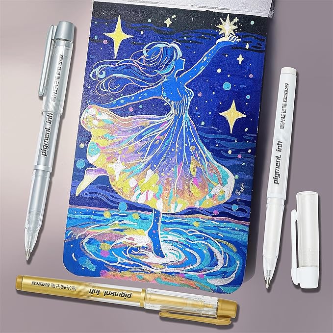 3 Colors Gel Pen Set, 6 Pack, 0.7mm Extra Fine Point,White,Gold and Silver Gel Ink Pens for Artists,White Pens for Black Paper,Artists Drawing,Journaling, Coloring ﻿ ﻿