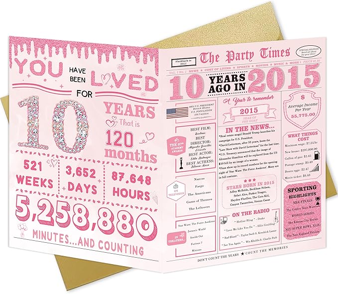 10 Year Old Girl Birthday Gifts，10th Birthday Decorations for Girl，10th Bday Card，10 Year Old Bday Decorations for Daughter Granddaughter Niece