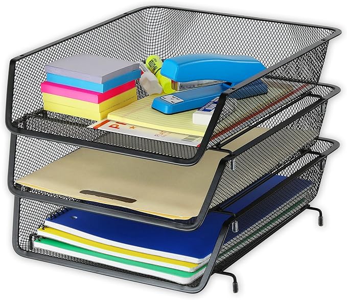 Simple Houseware Stackable Desk File Document Letter Tray Organizer, Black - 3 Pack