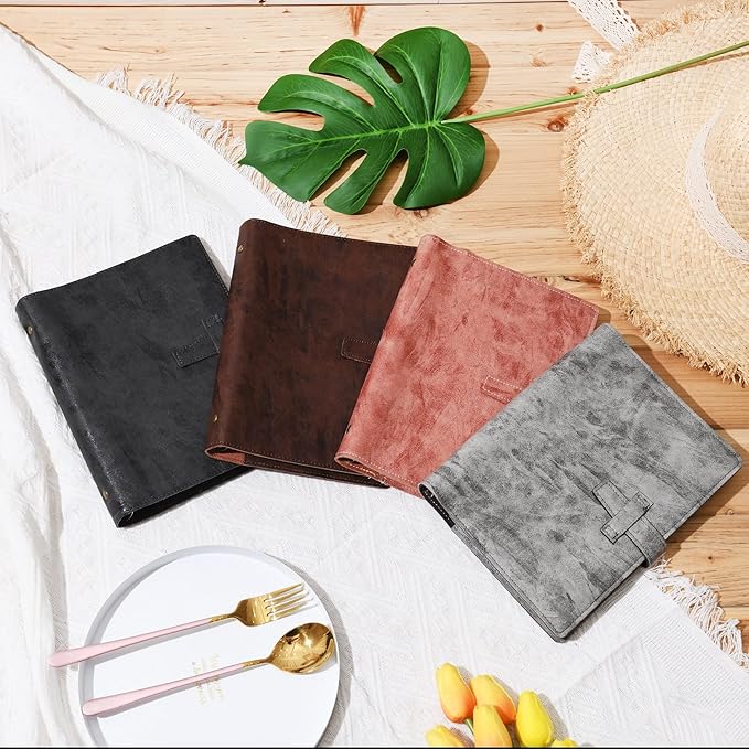 Wonderpool Leather Journal Refillable Binder A5 Writing Notebook Folder Organiser with Dotted Paper & Multi Pockets Cover for Business School Travel (A5, Brown)