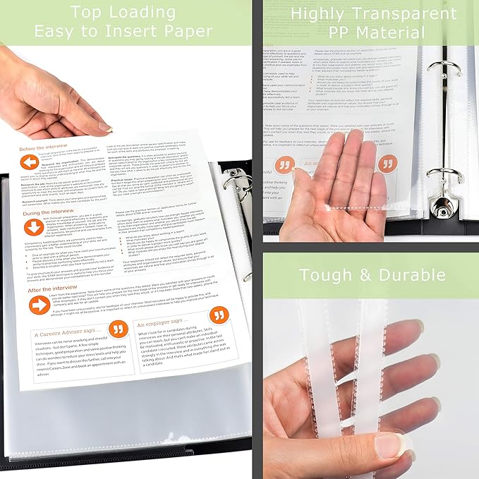 Office Werks 250 Sheet, Heavy Duty Clear Page Protectors 8.5"x11" for 3 Ring Binder, Plastic Sleeves, Durable Top Loading Paper with Reinforced Holes Archival Safe