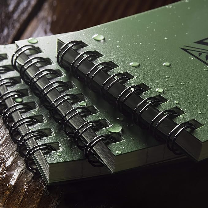 Rite in the Rain Weatherproof Top Spiral Notebook, 3" x 5", Green Cover, Universal Pattern, 3 Pack (No. 935-3)