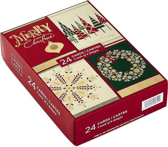 Image Arts Christmas Boxed Cards Assortment, Elegant Icons (4 Designs, 24 Cards with Envelopes)