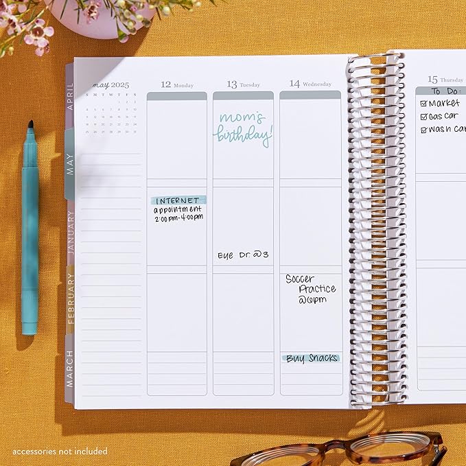Erin Condren 12-Month Spiral Life Planner (Jan 2025 - Dec 2025) | 7x9 Weekly Planner with Monthly Calendars | Layers Colorful Covers, Bold Blooms Interior, Vertical Layout, Platinum Coil