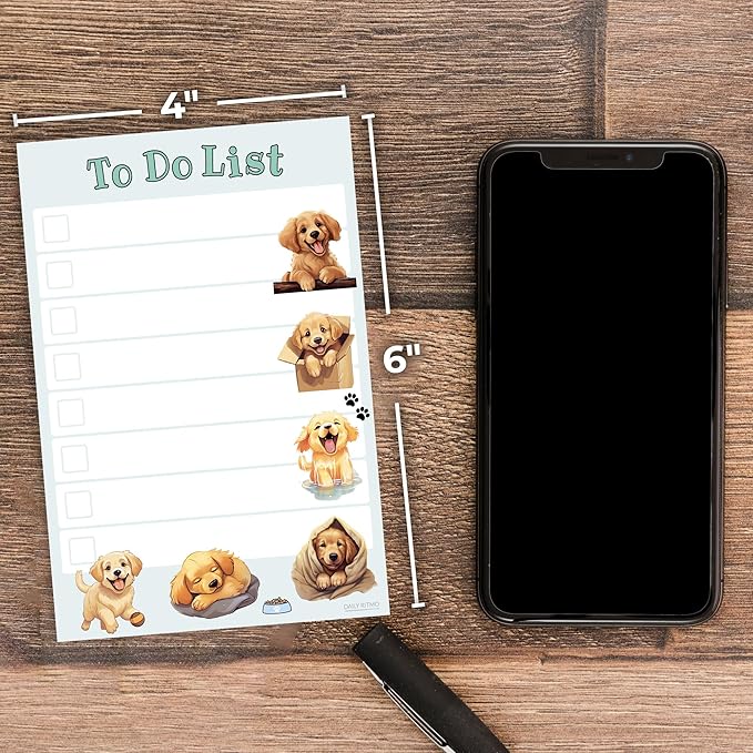 Golden Retriever Sticky Notepad to Do List | Kawaii Lover Gifts for Women | Office School Supply Dog Sticky Notes 4"x6" 50 Pages