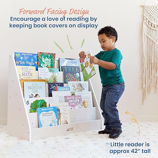 ECR4Kids Single-Sided Book Display, Classroom Bookshelf, White Wash