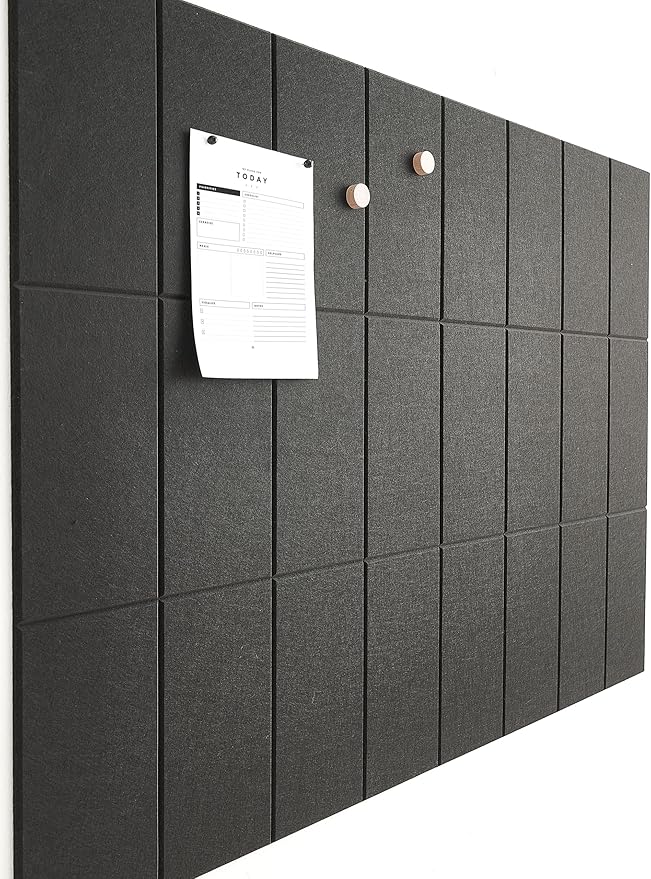 Large Cork Board for Office - Pack of 24 - Black Felt Board Alternative - Felt Bulletin Board Tiles for Office Wall Decor, Push pin Board Wall Organizer for Office (Black)
