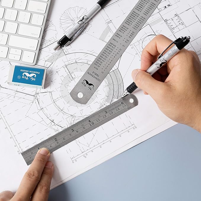 Mr. Pen- Steel Rulers, 2 Pack, 6" and 12", Rose Gold, 6 Inch Ruler Metal Rulers, Small Metal Ruler 6 Inch Metal Ruler Thin Flat, Stainless Steel Ruler 12 Inch, Centimeter Ruler, Steel Ruler 12 Inch