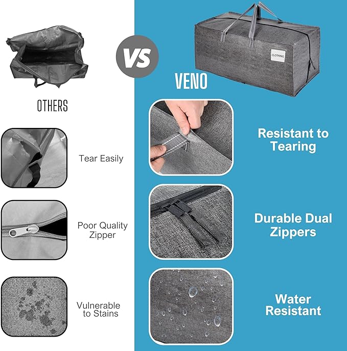 VENO 6 Pack Moving Bags w/Backpack Straps, Moving Boxes & Storage Bins Alternative, Packing Supplies, Camping Accessories Totes for Storage, Dorm Room Essentials Storage Bags (Gray, 6 Pack)