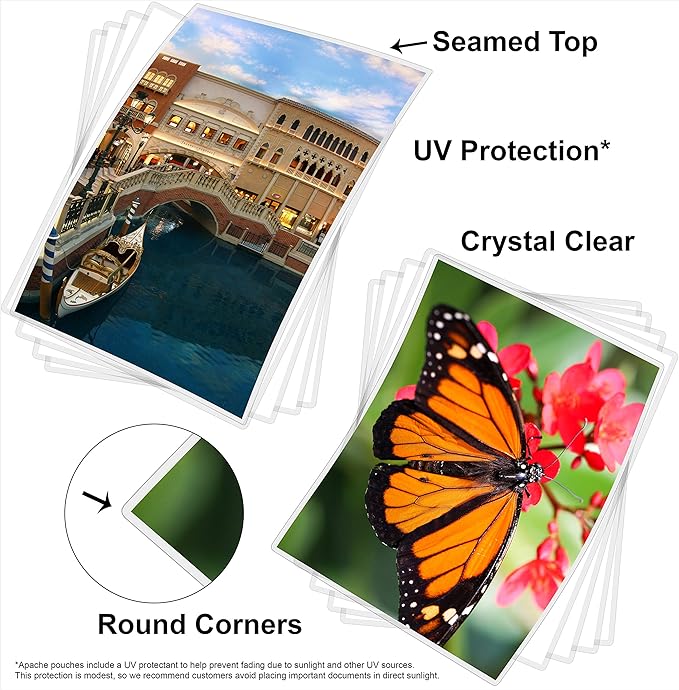 Apache Laminating Pouches 3 mil, for 8.5 x 11 inch Letter Size Paper 9 x 11.5 inch Sheets, 100 Pack