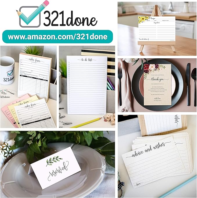 321Done Folding Recipe Cards (Set of 50) Folds to 3x5 from 6x5 - Rustic Kraft Tan Minimalist - Retro Vintage Luxury Double-Sided - Made in USA