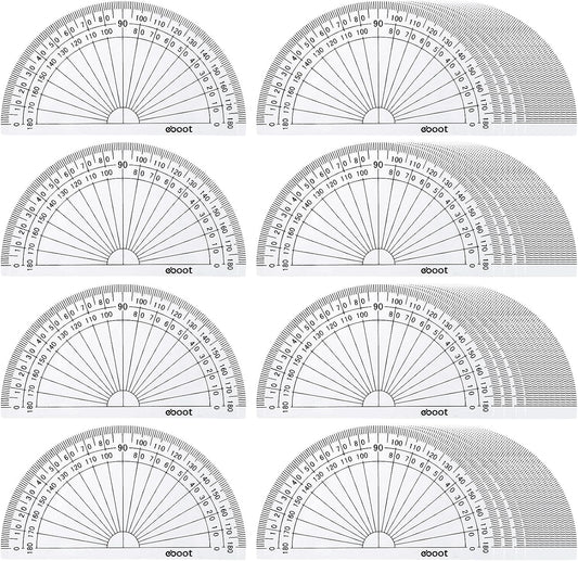 EBOOT 25 Pcs Math Protractors Plastic Protractor 180 Degrees, 4 Inches (Clear)