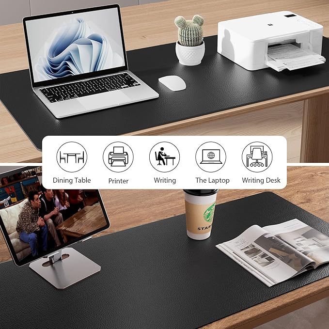 Aothia Leather Desk Pad Protector, Mouse Pad, Office Desk Mat, Non-Slip PU Leather Desk Blotter, Laptop Desk Pad, Waterproof Desk Writing Pad for Office and Home (Black,23.6" x 13.7")