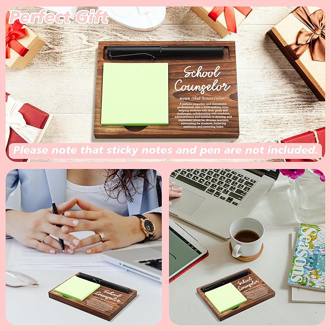 School Counselor Sticky Note Holder Wooden Notepad & Pen Holder 6.5" x 4.7" Sticky Note Pad Holder Dispenser for Desk School Counselor Definition Work Gifts, NPA180