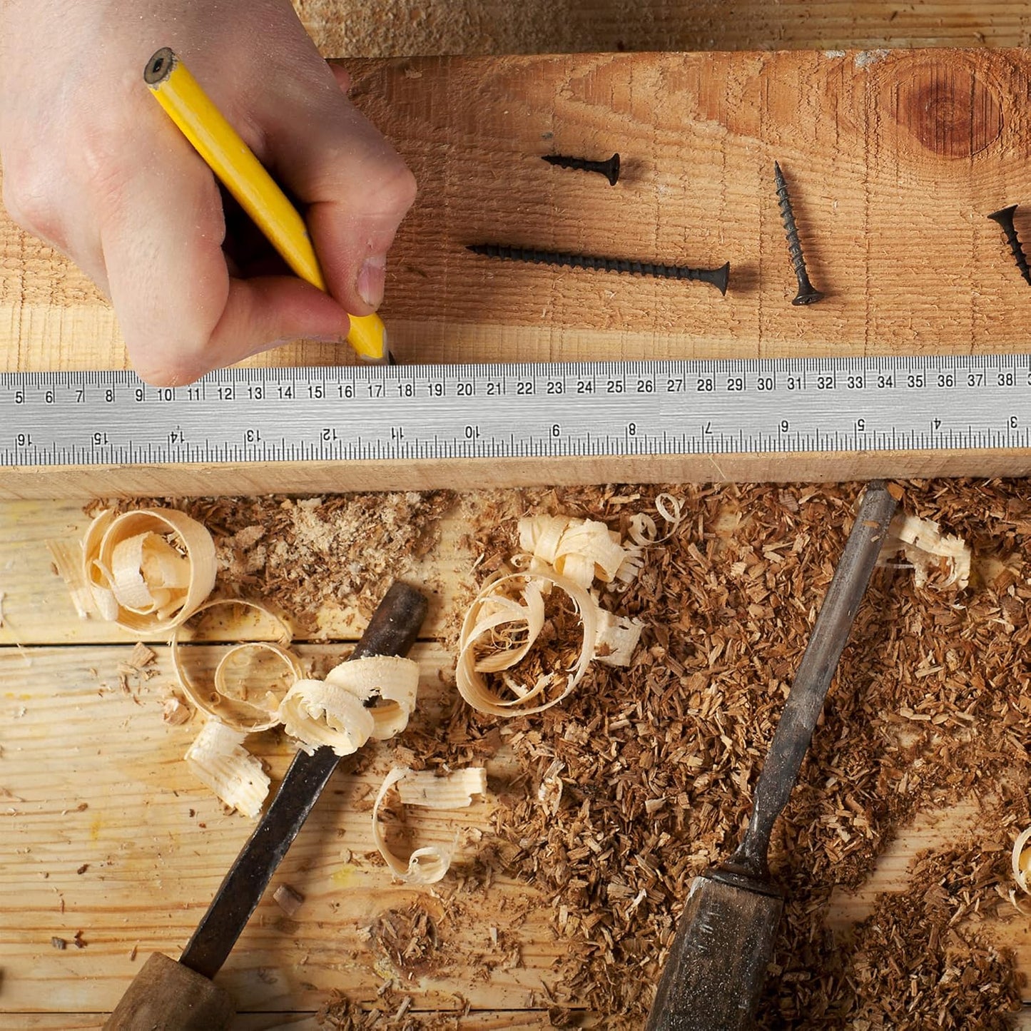Metal Ruler with Cork Backing: 6+12 Inch Stainless Steel Non-Slip Ruler with Inch and Centimeters