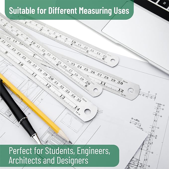 Mr. Pen- Stainless Steel Ruler, 6 pcs, 6", 8", 10", 12", 14", 16", Metric Metal Ruler Set, mm Ruler, Metal Rulers, Long Ruler, Small Metal Ruler Metal Straight Edge, Steel Straight Edge
