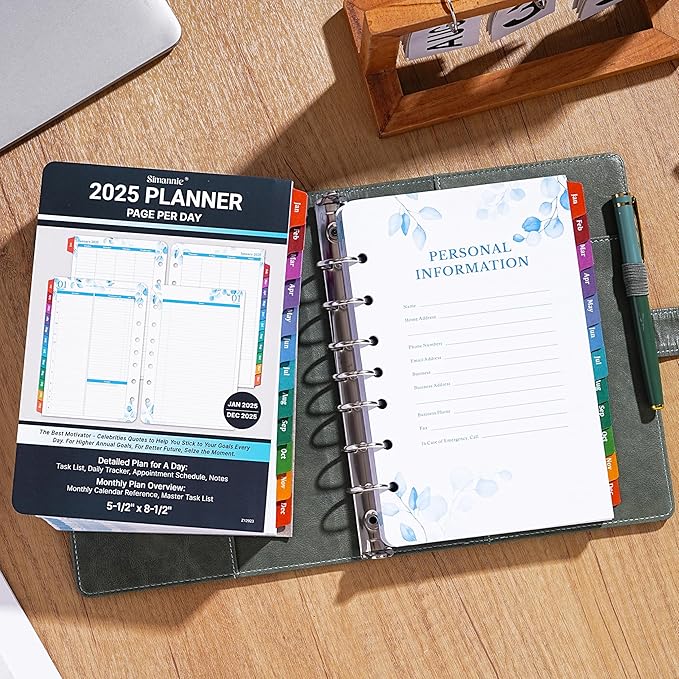 2025 Planner Refills - JAN - DEC 2025 Planner, Two Pages Per Day Daily ＆ Monthly Planner, 5.5" x 8.4", Ring-Bound Organizer, Daily Tracker & Schedule, Colorful Tabs