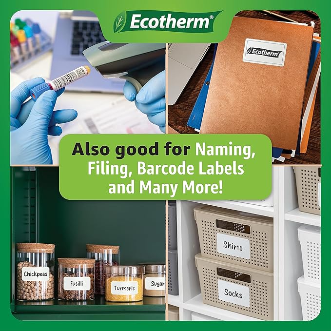1.2" x .85" Thermal Labels | 6 Rolls | 16260 Labels | fits Zebra, Godex, Arkscan, iDPRT, Offnova Thermal Label Printers and More | Blank White Adhesive Stickers by Ecotherm