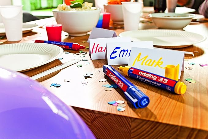 edding 33 brilliant paper marker - yellow - 1 waterproof permanent marker - chisel nib 1-5 mm - vibrant colours - lightfast marking on paper, card, cardboard, plastic, metal and glass