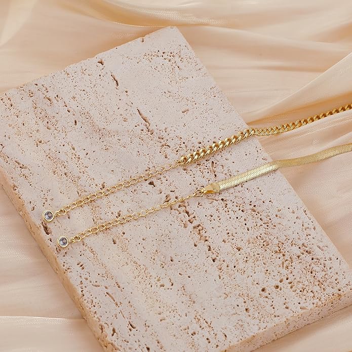 Herringbone Necklace for Women,Dainty Gold Necklace,14k Gold Plated Snake,Gold Chain Choker Necklaces,Simple Gold Layered Necklaces,Gold Jewelry Gift for Women