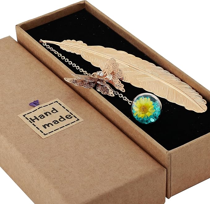 Toirxarn Gold Feather Bookmark with Butterfly Charm - Elegant Bookmarks for Women, Book Lovers Gifts, Book Marker for Reading, Teacher Appreciation Gifts, Unique Birthday Gifts, Stocking Stuffers