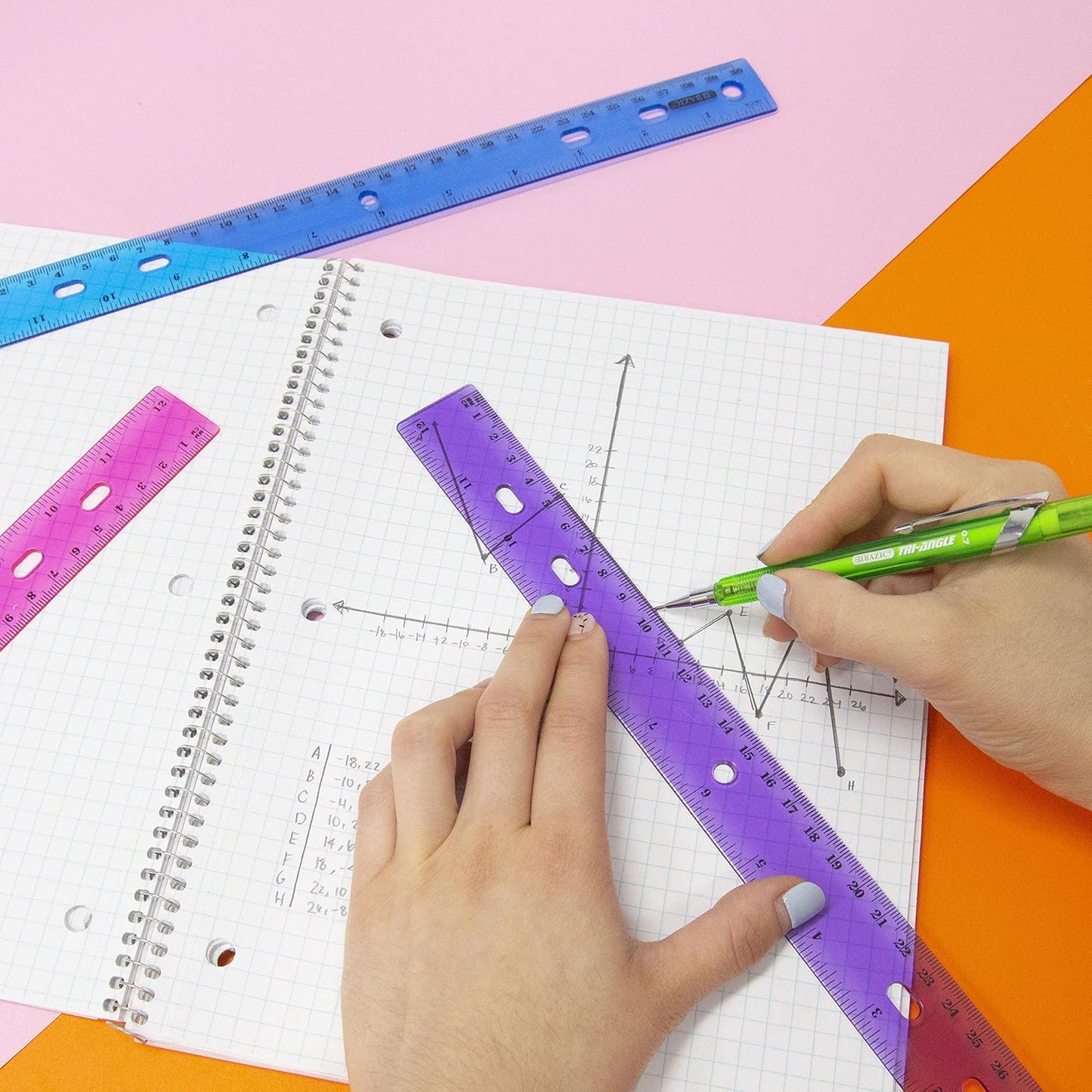 BAZIC Jeweltones Color Plastic Ruler 12" (30cm), Inches Centimeter Metric Measuring Drafting Rulers, for Students School Supplies (4/Pack), 2-Packs