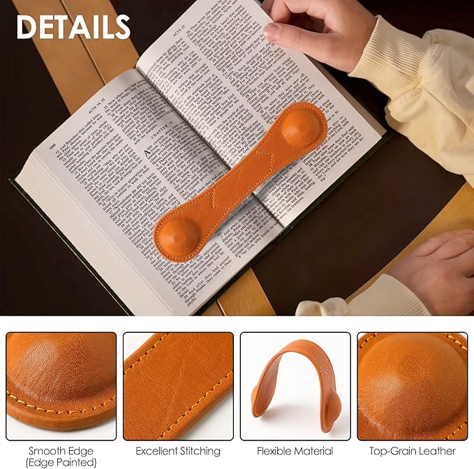 KINIVA Leather Weighted Bookmarks Book Weight Page Holder for Reading,Book Open Holder for Kids Adult,Gifts for Reader (01 Brown)