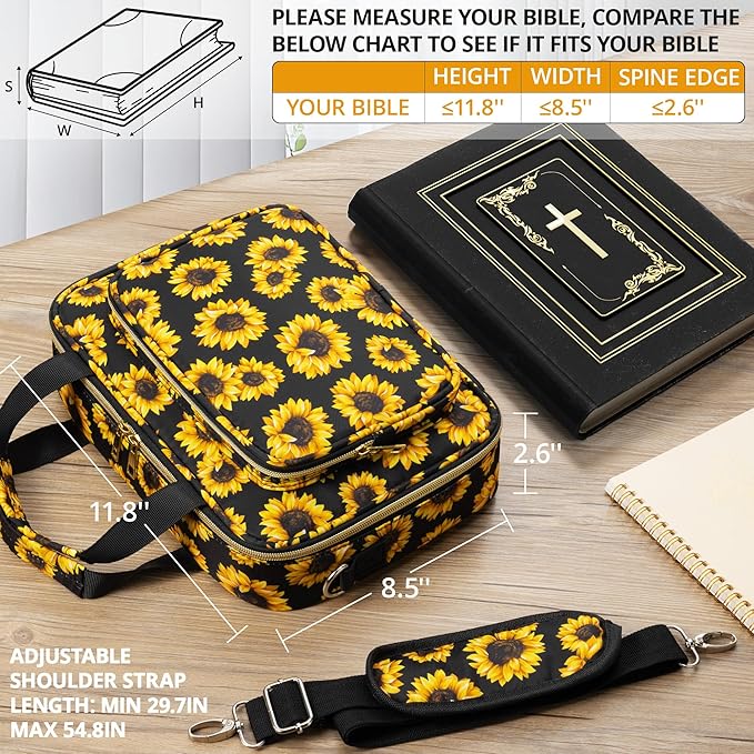 Bible Cover for Women Bible Case, Large Bible Bag w/Shoulder Strap, Bible Study Supplies Bible Journaling Kit Pink Book Carrying Case with Bible Highlighters, Christmas Christian Gifts for Women Lady