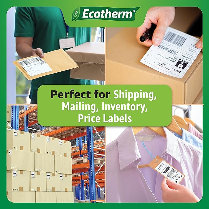 1" x .5" Thermal Labels | 4 Rolls | 9800 Labels | fits Zebra, Godex, Arkscan, iDPRT, Offnova Thermal Label Printers and More | Blank White Adhesive Stickers by Ecotherm