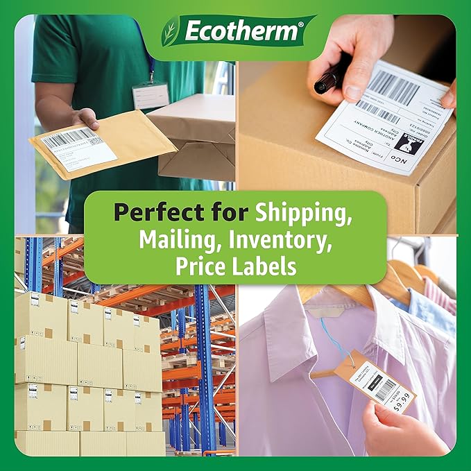 4" x 4" Thermal Labels | 6 Rolls | 4200 Labels | fits Zebra, Munbyn, Rollo, Godex, Arkscan, iDPRT, Offnova Thermal Label Printers and More | Blank White Adhesive Stickers by Ecotherm