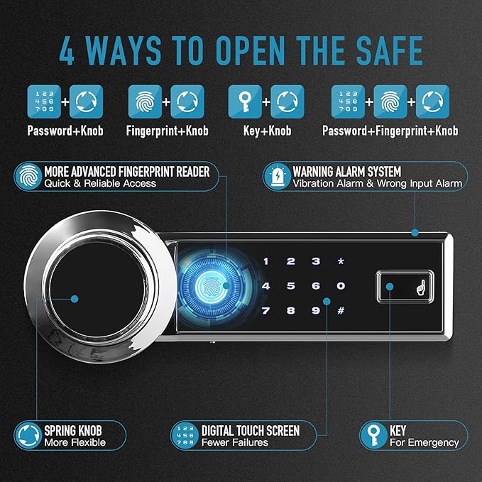 Tenamic Fireproof Fingerprint Safe Box 3.02 Cuft with Separate Lock Box and Hidden Bottom Compartment, Touch Screen Keypad Security Box with Induction Light and Leather Key Card Pouch