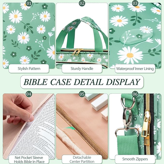 Bible Cover for Women Bible Case, Large Bible Bag w/Shoulder Strap, Bible Study Supplies Bible Journaling Kit Book Carrying Case with Bible Highlighters Tabs, Christmas Christian Gifts for Women Lady