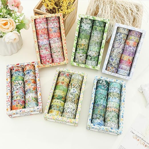 18 Rolls Blossom Washi Tape Set Floral Arts Adhesive Tapes Flowers Garden Decorative Masking Tape Set for Craft, Kids, Scrapbook, DIY, Gift Wrapping (Lavender Dream)