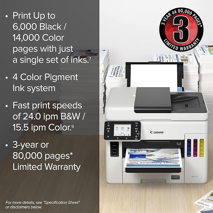 Canon MAXIFY GX7020, Wireless MegaTank All-in-One Supertank Printer, [Print, Copy, Scan, Fax ], White