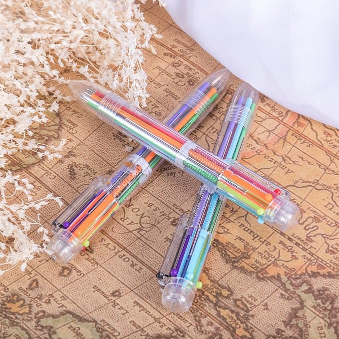 favide 12 Pack 0.5mm 6-in-1 Multicolor Ballpoint Pen,6-Color Retractable Ballpoint Pens for Office School Supplies Students Children Gift,Kids Party Favors