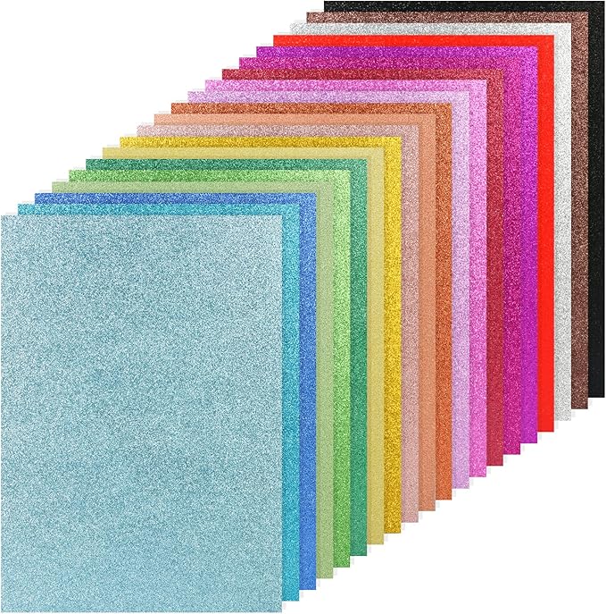 Simetufy Glitter Cardstock Paper, 60 Sheets 20 Colors, Colored Cardstock for Cricut, Premium Glitter Paper for Crafts, A4 Glitter Card Stock for DIY Projects, Sparkly Paper for Card Making, 250 GSM