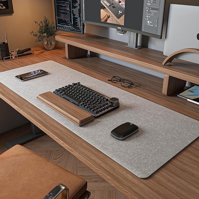 DawnTrees Felt Desk Pad,Keyboard Mat (35.5x12Inches),Large Felt Mouse Pad,Computer Desk Mat XL,Desk Protector for Office (Light Gray)