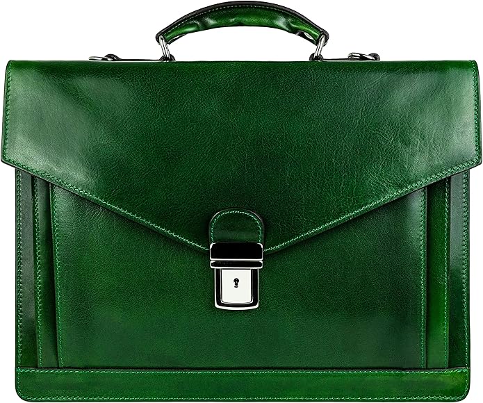 Time Resistance Leather Briefcase for Men - Business Laptop Bag - Italian Handmade Leather Bag - Attache - Gift Box Included