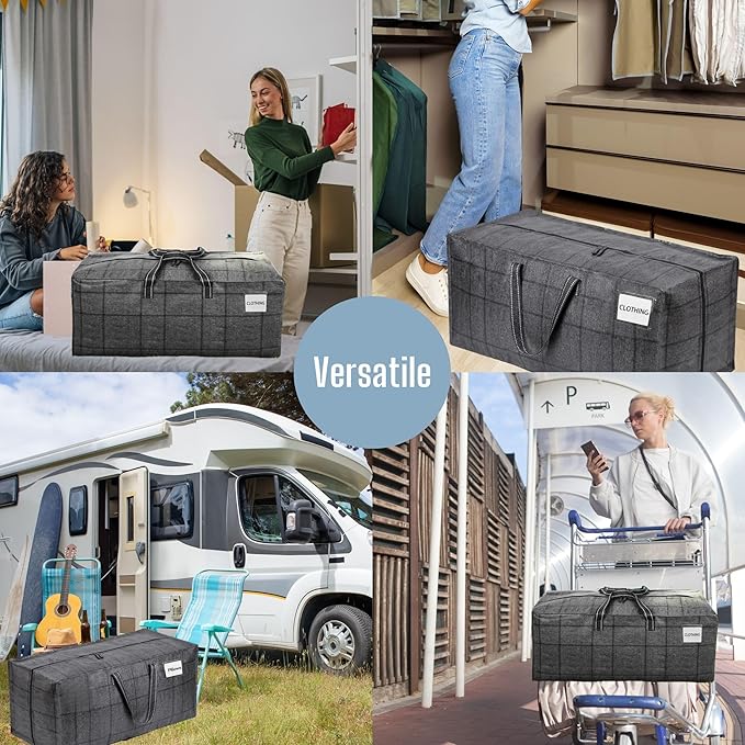 VENO 6 Pack Moving Bags w/Backpack Straps, Moving Boxes & Storage Bins Alternative, Packing Supplies, Camping Accessories Totes for Storage, Dorm Room Essentials Storage Bags (Windowpane, 6 Pack)