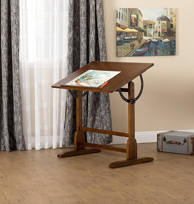 SD Studio Designs Vintage Rustic Oak Top Adjustable Drafting Craft Drawing Hobby Table Writing Studio Desk, 36''W x 24''D