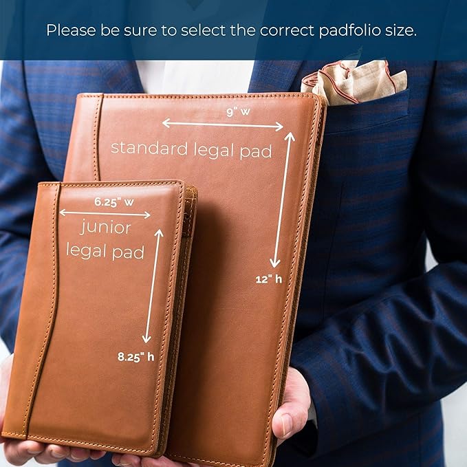 PEGAI Handmade 100% Leather Padfolio | Junior Legal Pad Folder Organizer for Business School Office Conference | Resume Interview Document Organizer Folio | Eriksen (Sand Brown)