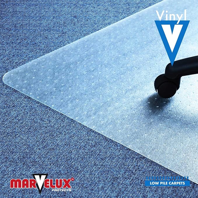 Marvelux Office Chair Mat for Low Pile Carpets 48" x 51” Clear Vinyl Protector Mat for Under Desks, Rectangular PVC Carpeted Floor Mat for Gaming Chairs and Computer Desks