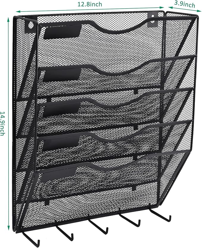 EASEPRES 5 Pocket Hanging File Organizer with Hooks, Black