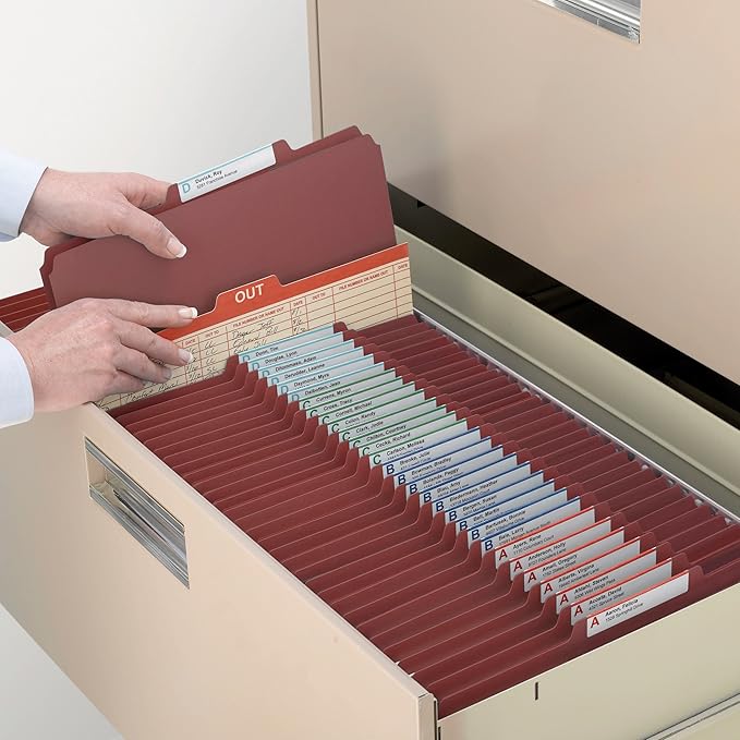 Smead Pressboard Classification File Folder with SafeSHIELD Fasteners, 1 Divider, 2" Expansion, Legal Size, Red, 10 per Box (18775)