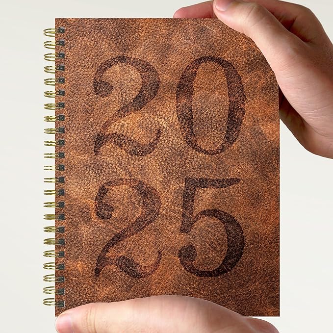TF PUBLISHING 2025 Aged Leather Medium Weekly Monthly Planner - Goals & Task Trackers - Planner Monthly and Weekly with Organizer Stickers - 12 Month Calendar Planner - 6.5" x 8"