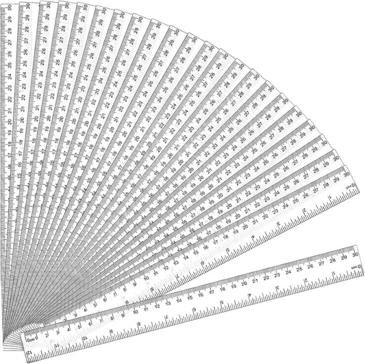 32 Pack Clear Plastic Ruler 12 Inch, Rulers Bulk for Classroom, Transparent Ruler with Centimeters and Inches, Metric Rulers for Kids, Ideal Back to School Office Home Supplies