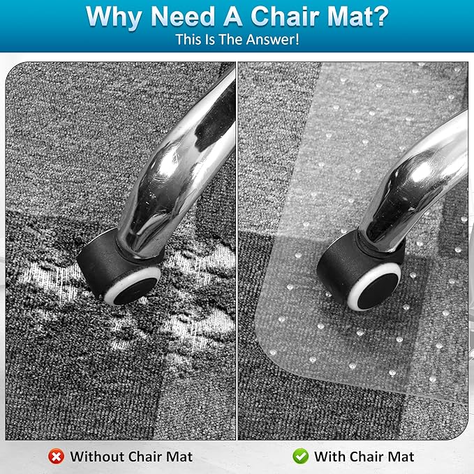 Chair Mat for Carpet, Office Chair Mat for Carpeted Floors, Computer Desk Chair Mat for Office Chair on Carpets, Clear Thick and Sturdy Carpet Floor Mats for Home Office (30" X 48" with Extended Lip)