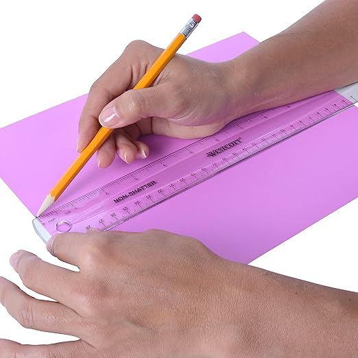 Westcott 12 inch Shatterproof Rulers (4 Pack) for School, Home and Office, Transparent Measuring Tools in Centimeters and Inches for Students and Adults